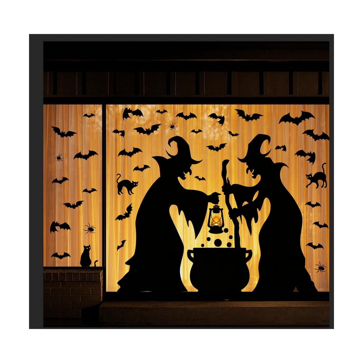 Halloween Decorations Window Clings Decor, Extra Large Witches with Black Cat Bats Spider Cauldron Silhouette Halloween Window Stickers Decals Indoor Outdoor, School Home Office Party, 3 Sheets