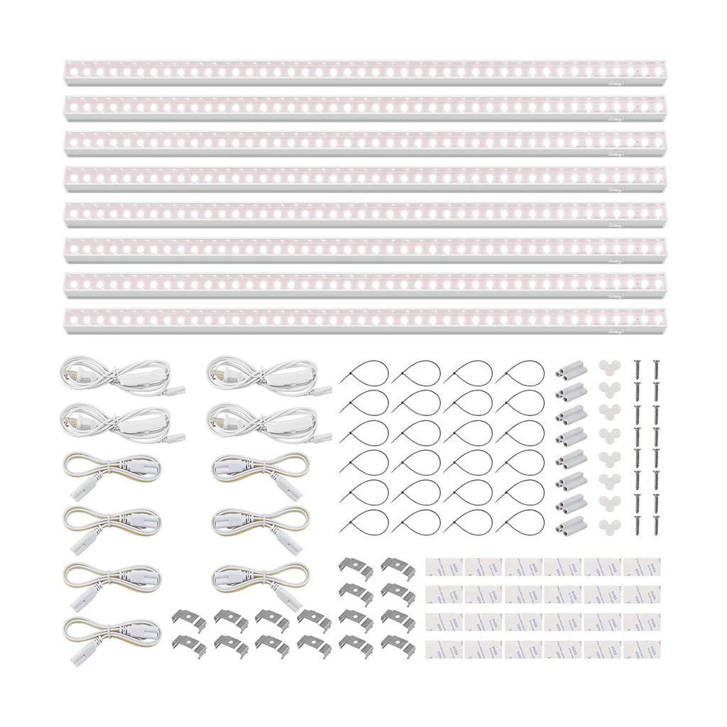 Barrina T5 LED Grow Light, 3FT 128W (8 x 16W), Pinkish White, 8 Packs | Full Spectrum, Linkable Plant Light, 3 Mounting