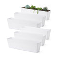 GREANER Long Window Boxes Planters, 6 Pack 16x3.8 Inch Vegetable Box Pot with Tray, Indoor Succulent Cactus Flowers Plastic Rectangle Pot for Balcony, Office, Garden, Outdoor, Windowsill - White