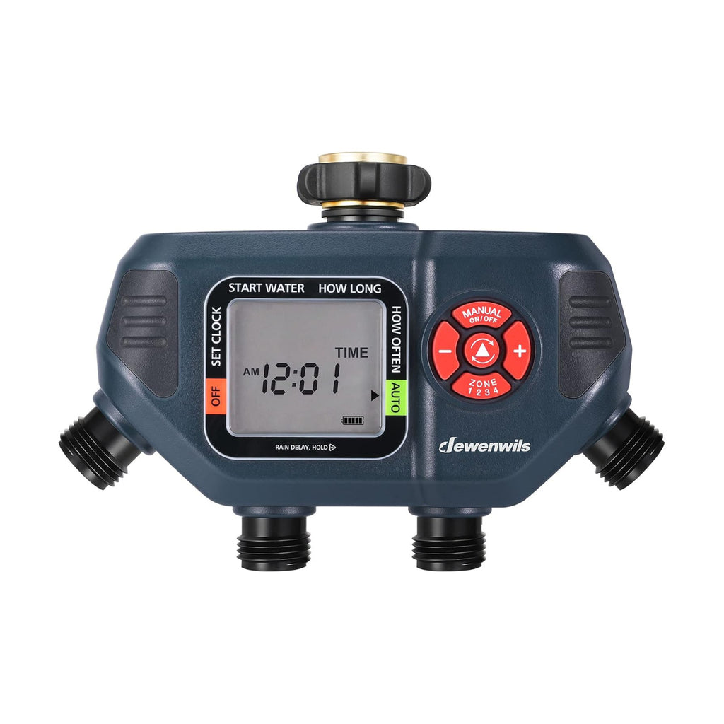 DEWENWILS Sprinkler Timer 4 Zone, with Rain Delay/Manual/AUTO Irrigation | 120Psi Pressure, Independent Control