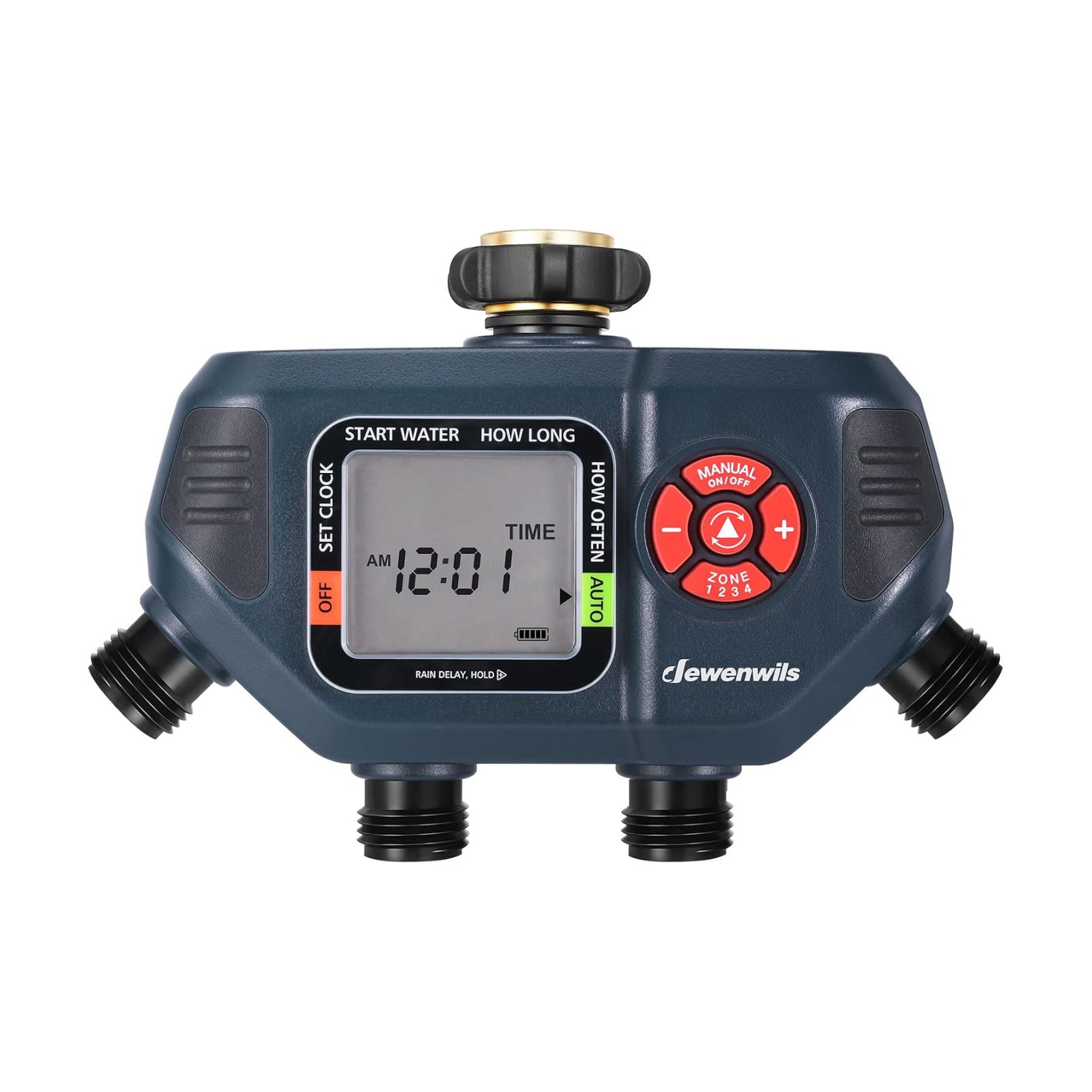 DEWENWILS Sprinkler Timer 4 Zone, with Rain Delay/Manual/AUTO Irrigation | 120Psi Pressure, Independent Control