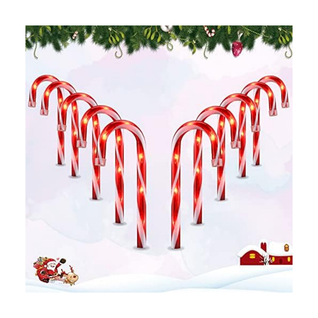 10 Pack Candy Cane Pathway Lights, Light Up Outdoor Christmas Decoration