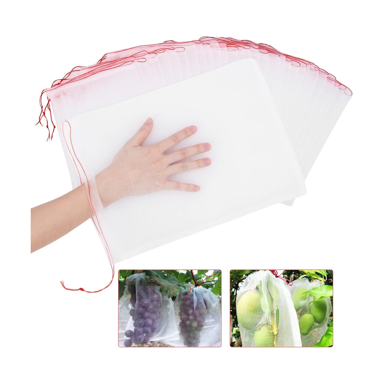 Kikhope Fruit Protection Bags, 50 Pcs 14"x10" Garden Netting Bags White | Fruit Netting Bags, Fruit Protection Netting