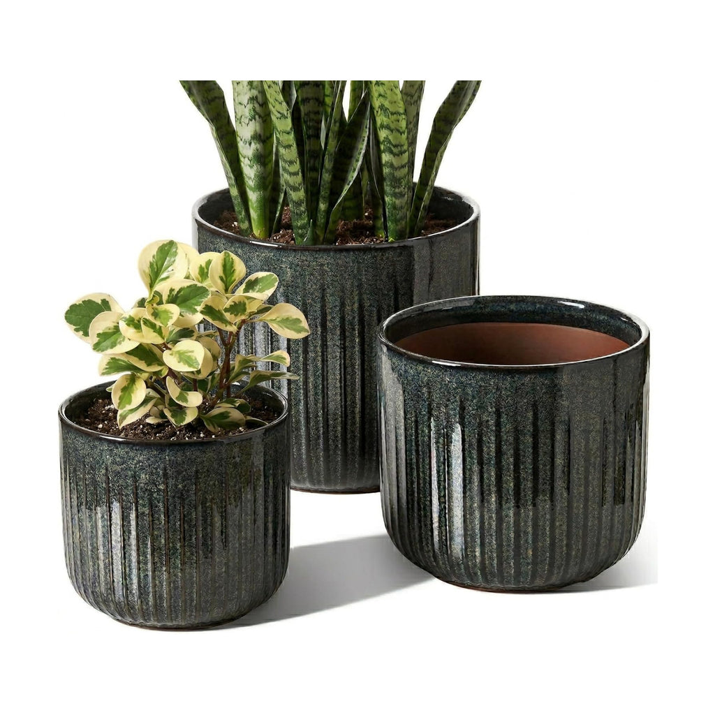 LE TAUCI Ceramic Pots for Plants, 8.3/7/6 Inch Indoor Planters with Drainage Holes & Mesh, Modern Glossy Glaze Cylinder