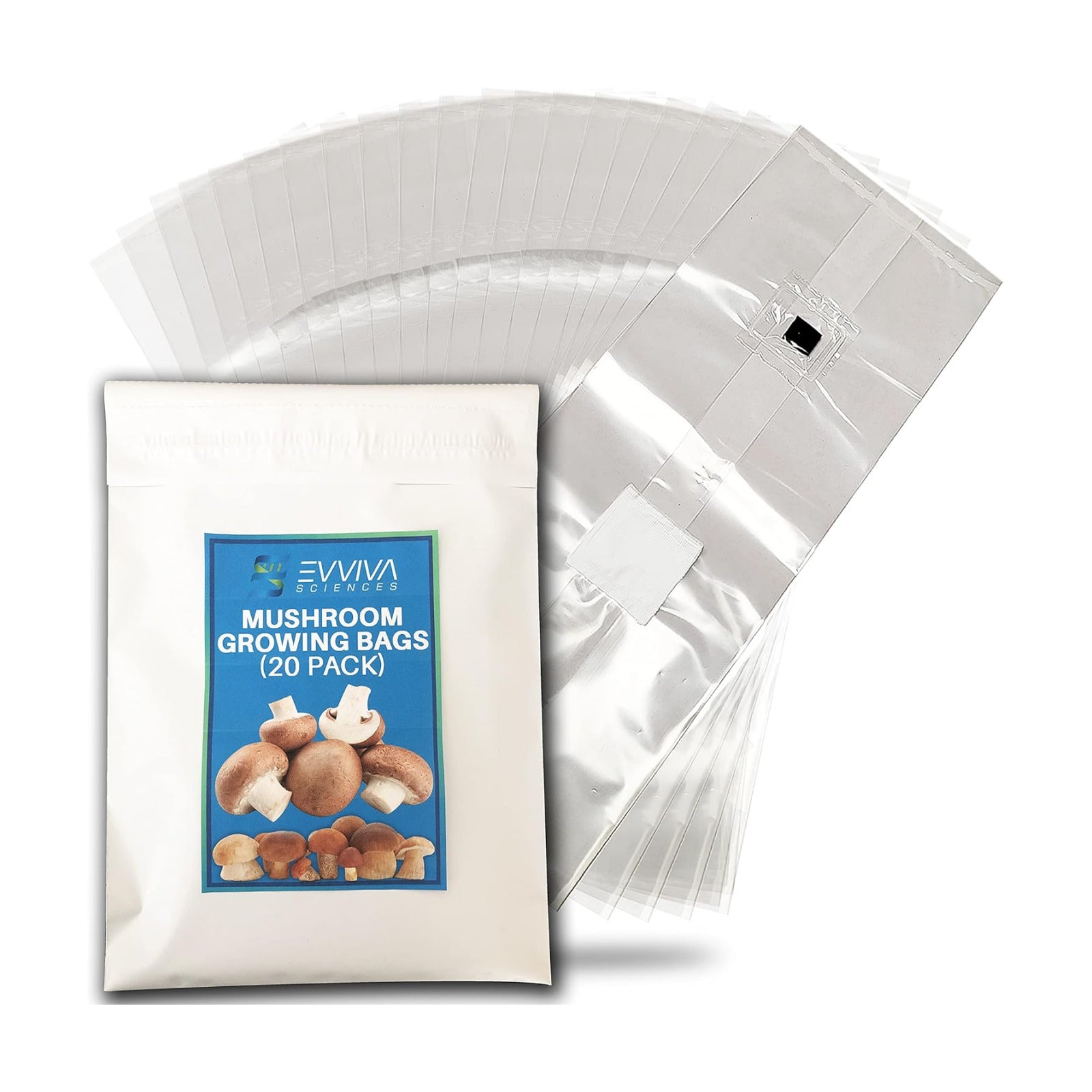 Mushroom Grow Bags with Self Healing Injection Port - 20 Bags - Evviva Sciences - 0.2 Micron Patch - Thick 3mm