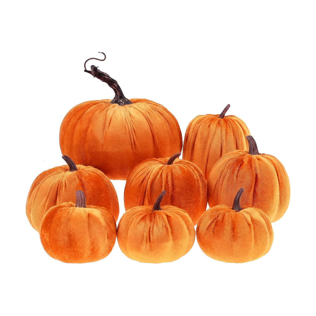 Gresorth 8 Pcs Fake Orange Velvet Pumpkins Artificial Pumpkin Decoration