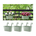 3 Pack Metal Railing Planters, 10.5" Oval Hanging Flower Pots with Detachable Hooks & Drainage Holes, Fits Rails up to