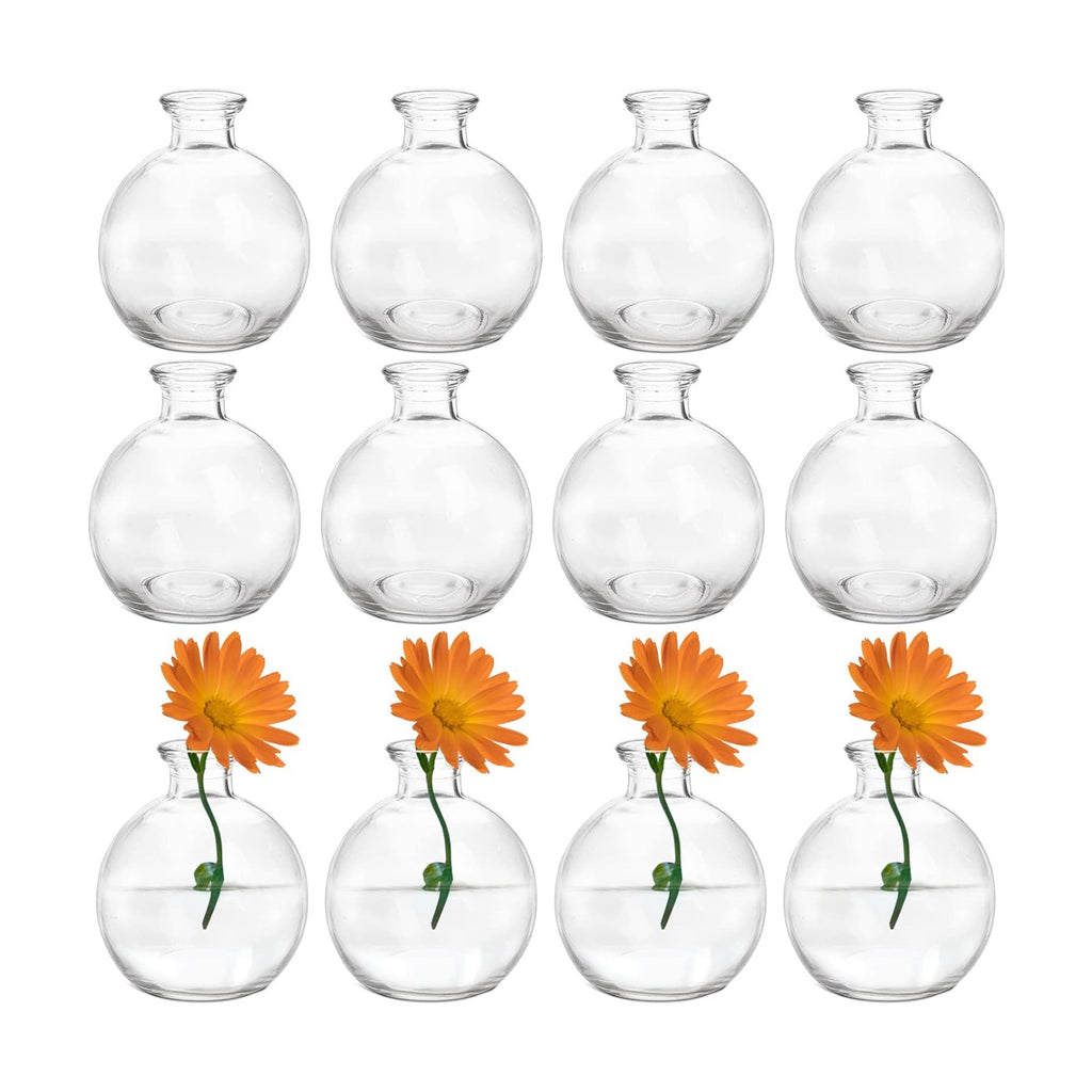 SOUJOY Set of 12 Small Glass Ball Bud Vase, Unique Mini Low Sitting Flower Vase, Clear Floral Centerpieces for Home Decor, Weddings, Floral Arrangements, Events, Parties