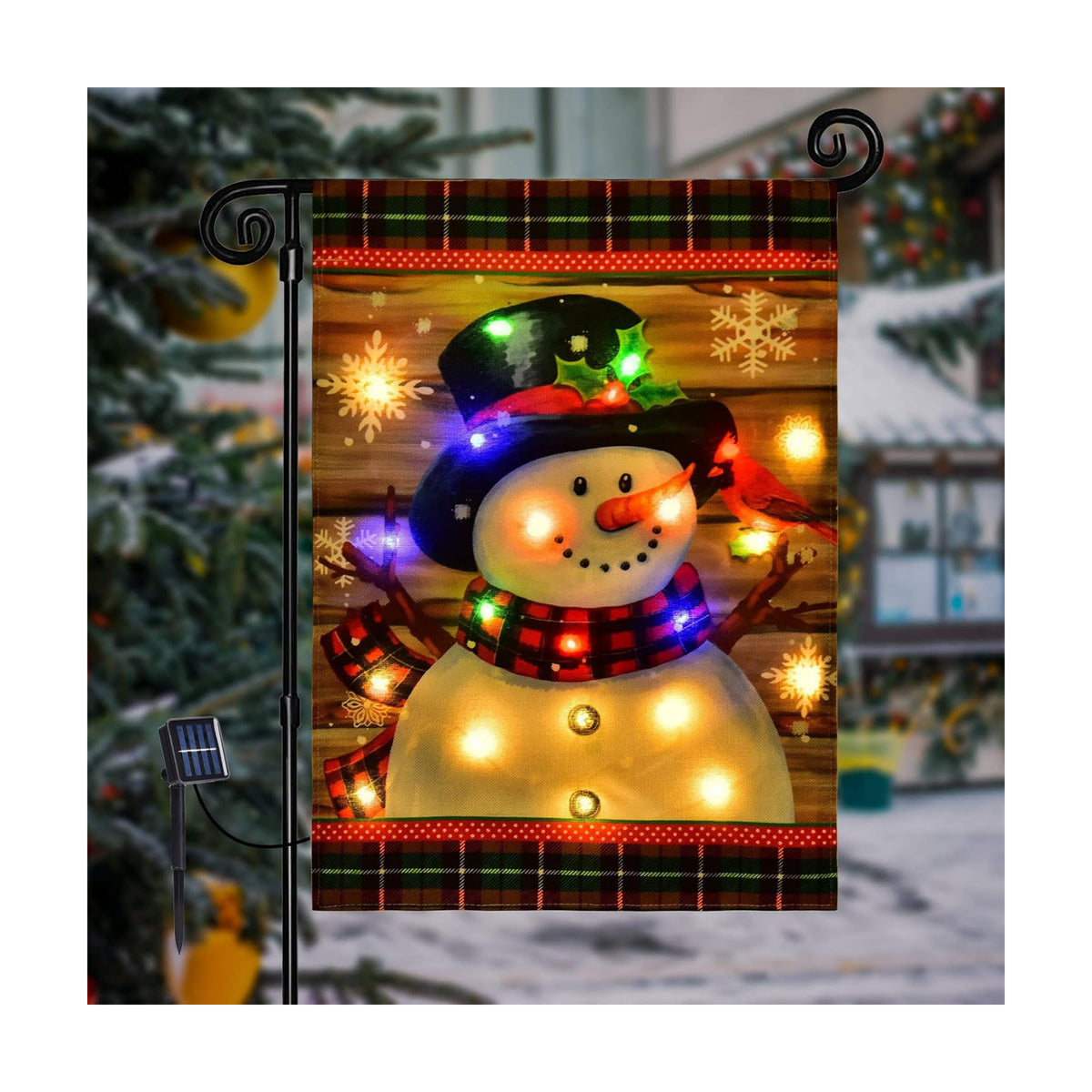 Lighted Christmas Snowman Garden Flag Outdoor Decor, 12x18 In