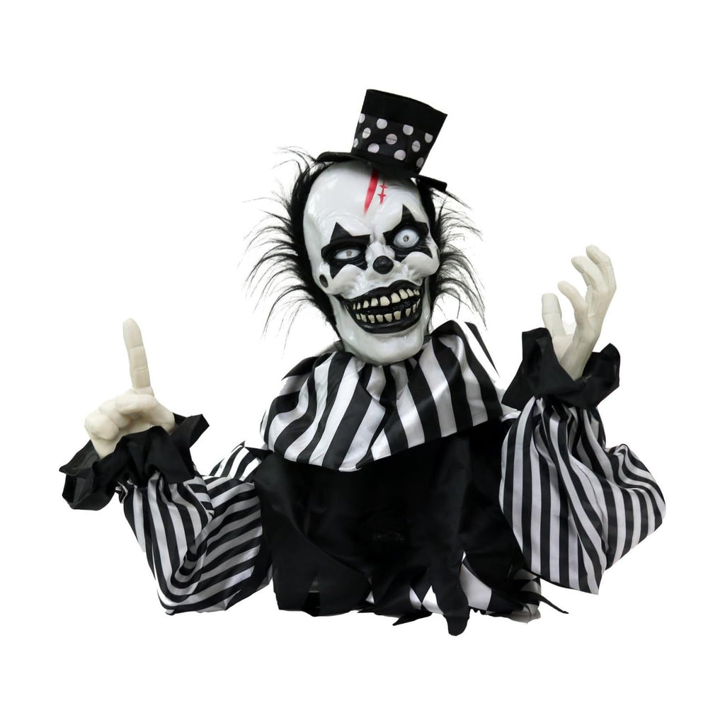 Haunted Hill Farm Scary Talking Groundbreaker Clown, Halloween Animatronic with Motion and Touch Activated Lights and Sounds, Battery Operated Indoor or Covered Outdoor Halloween Decorations