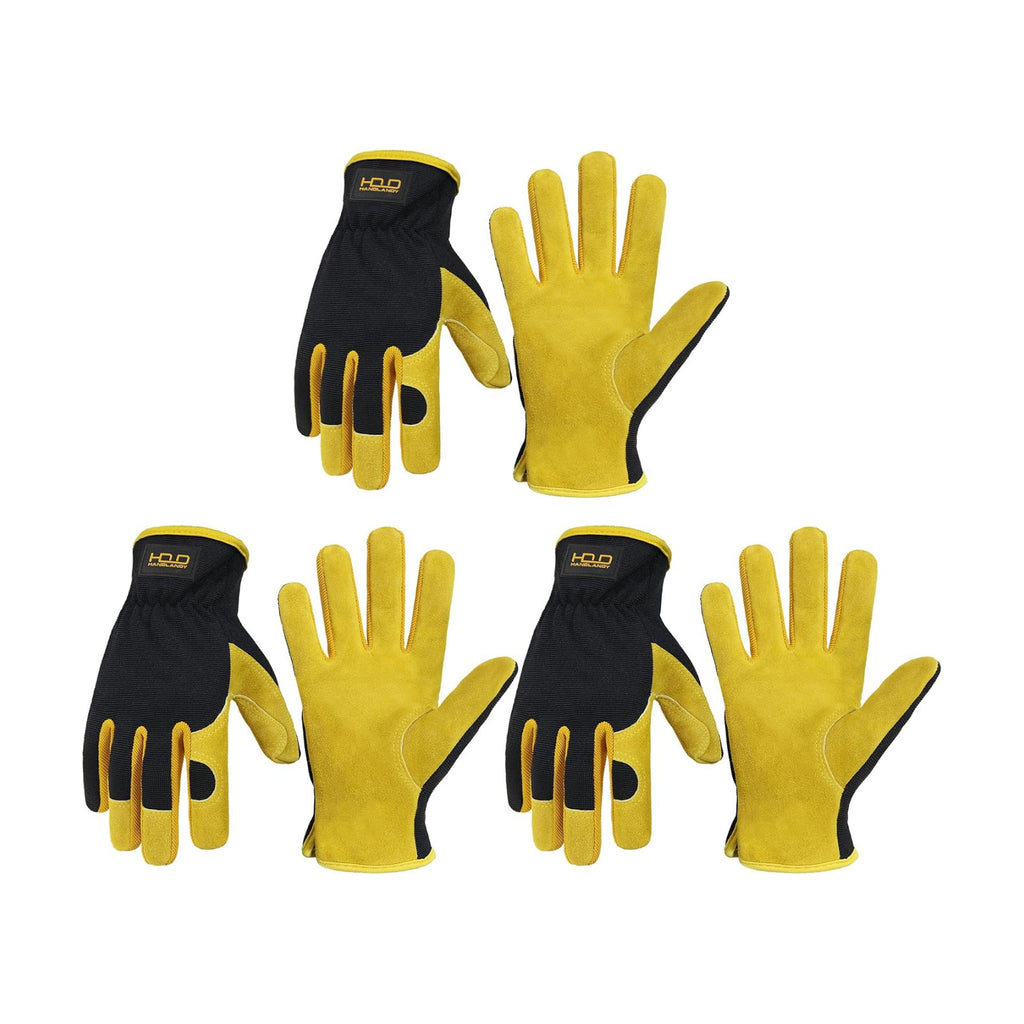 HANDLANDY Leather Gardening Gloves, Leather Work Gloves for Men Women | Durable Utility Men Women Garden Yard Working