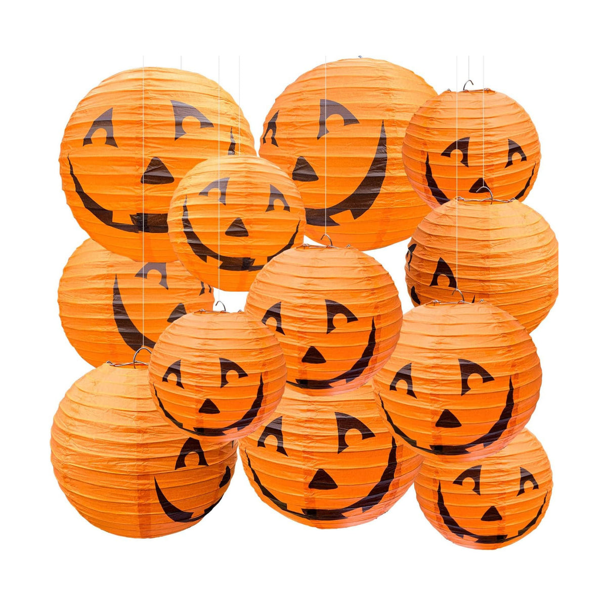 Halloween Pumpkin Paper Lanterns Set for Halloween Party Garden Decoration, Multi-Sized, Pack of 12
