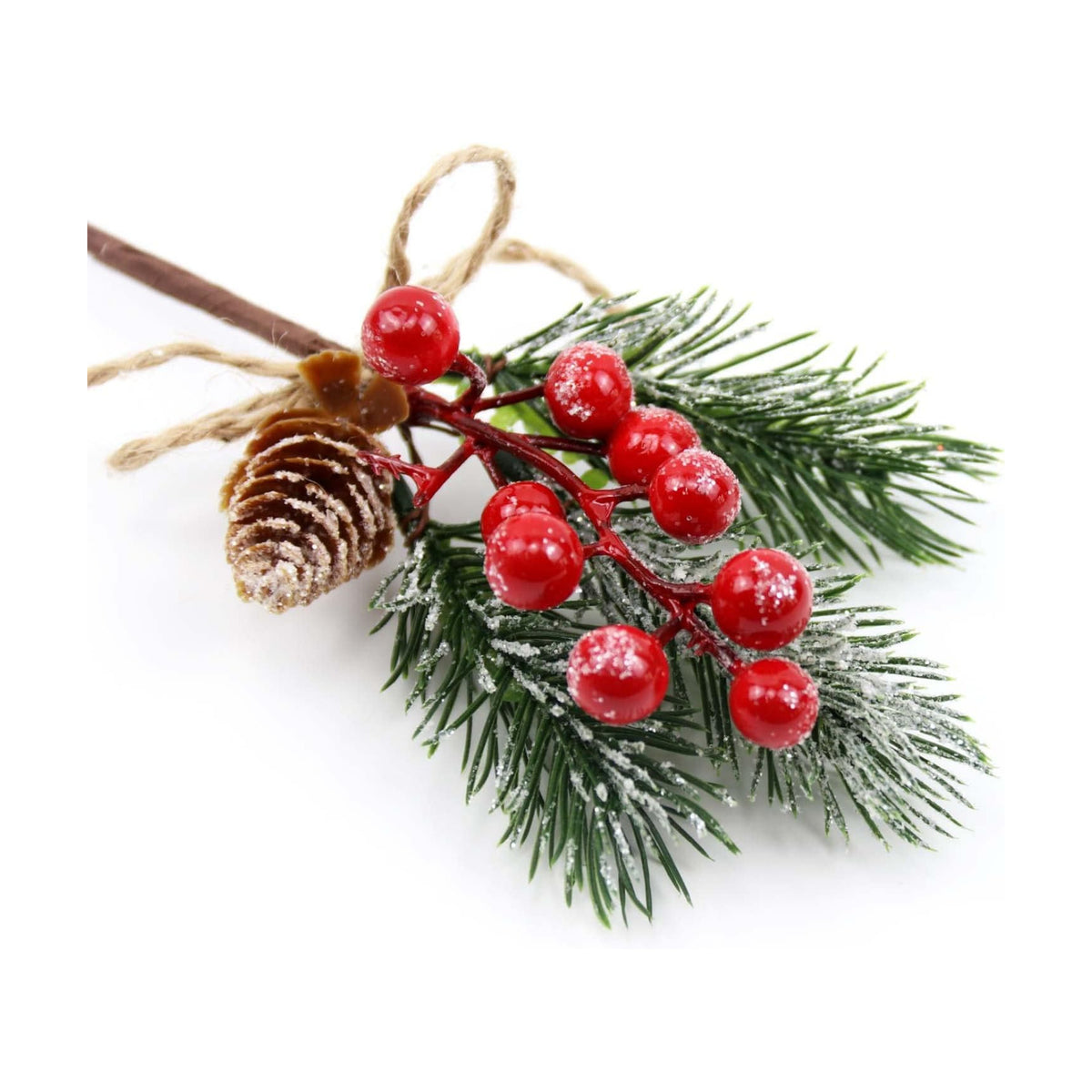 KLEWEE 10 PCS Christmas Berry Picks Glitter Christmas Picks and Sprays Artificial Pine Branches with Red Berry Stems Pine Cones Christmas Greenery for Crafts, Holiday Décor, Wreaths Xmas Decorations