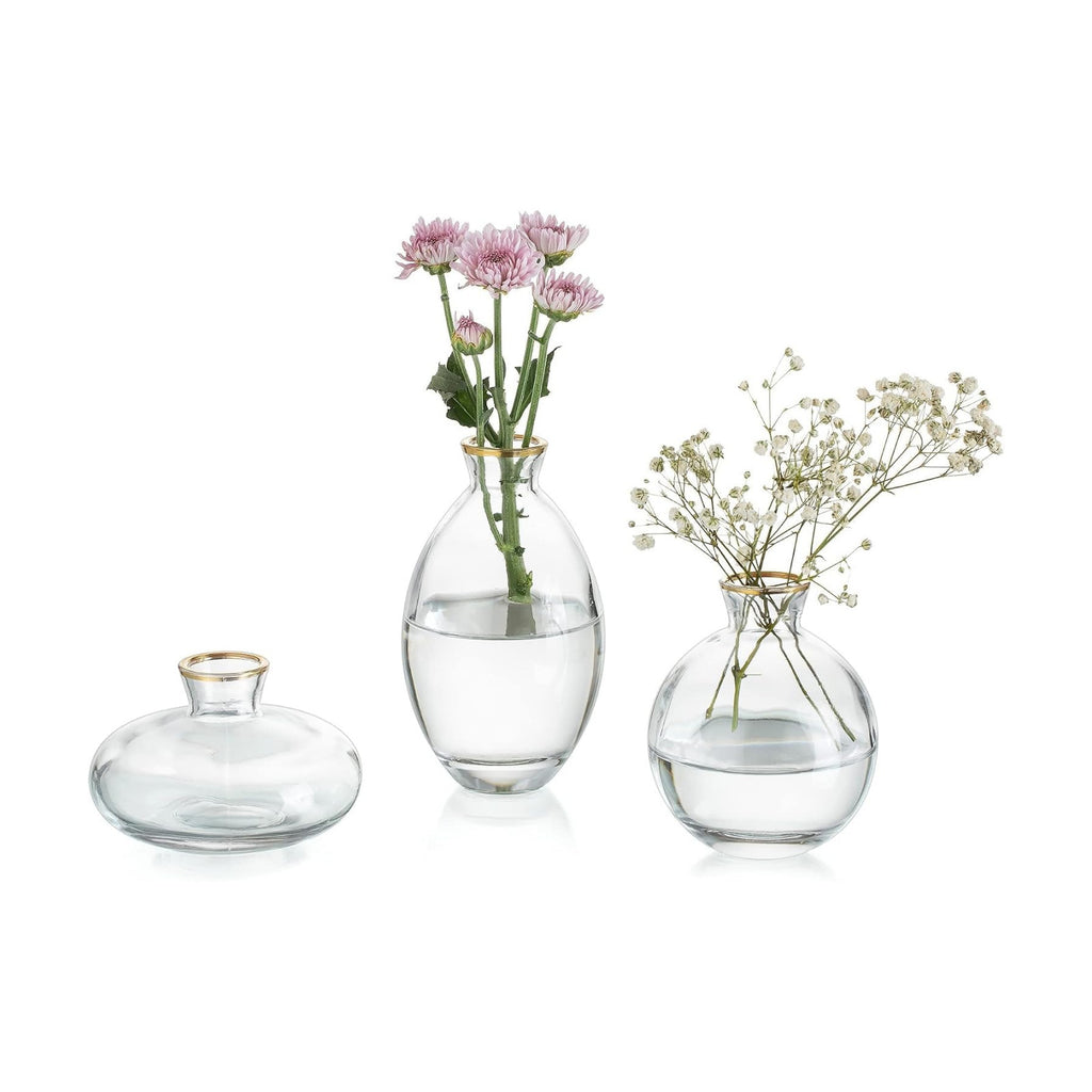 Bud Vases 3Pcs/Set Small Vases Handmade Cute Gold Rim Small Vases for Flowers Centerpieces Glass Vases Mini Vase Home Decor Centerpieces, Events Table Decor
