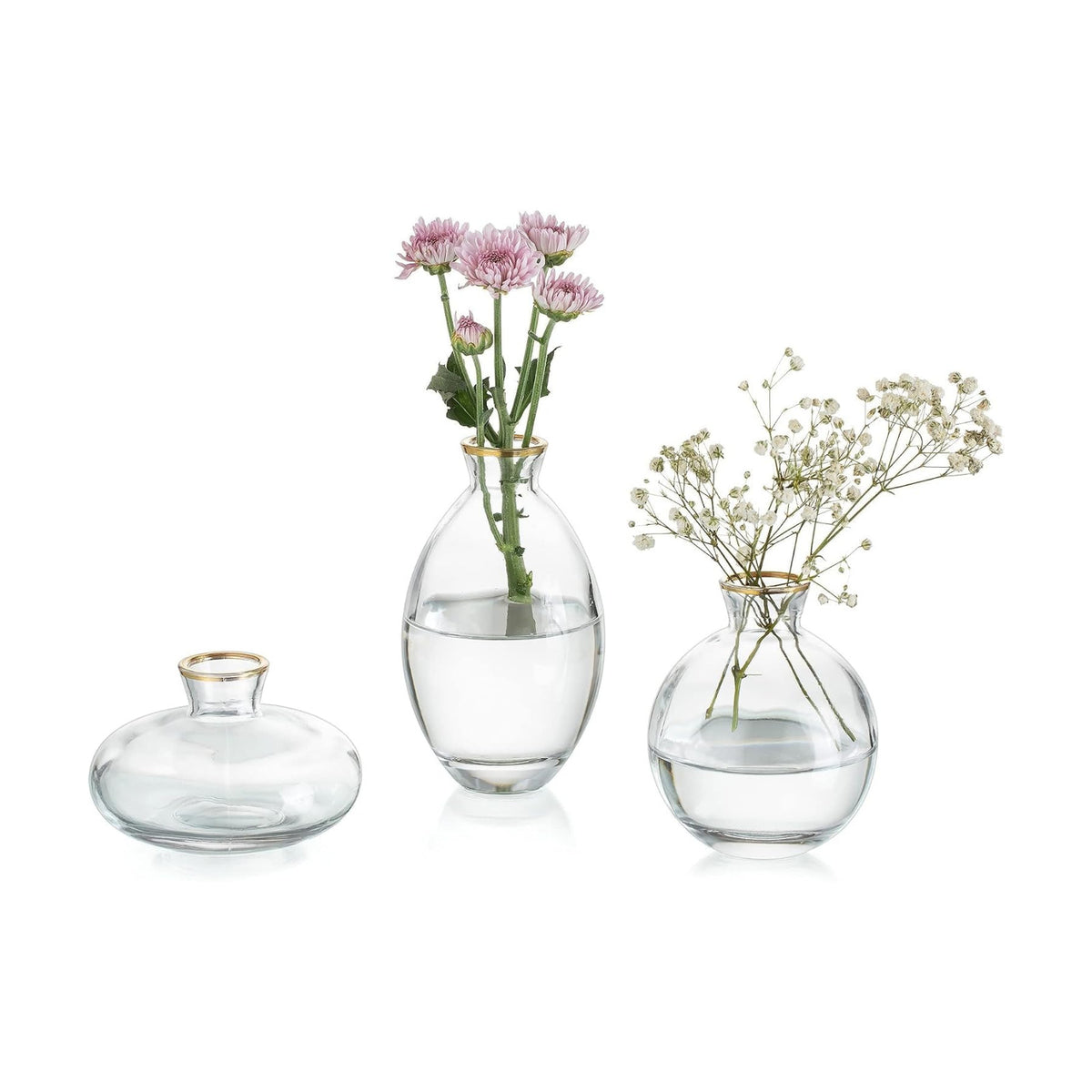 Bud Vases 3Pcs/Set Small Vases Handmade Cute Gold Rim Small Vases for Flowers Centerpieces Glass Vases Mini Vase Home Decor Centerpieces, Events Table Decor
