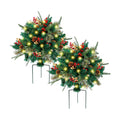 Glintoper Lighted Artificial Christmas Urn Filler, Pre-lit Xmas Pine Trees with Cones, Golden & Red Berries, Tripod Stake and 60 LED Lights, Outdoor Light Up Planter Filler Holiday Home Decor, 2 Pack