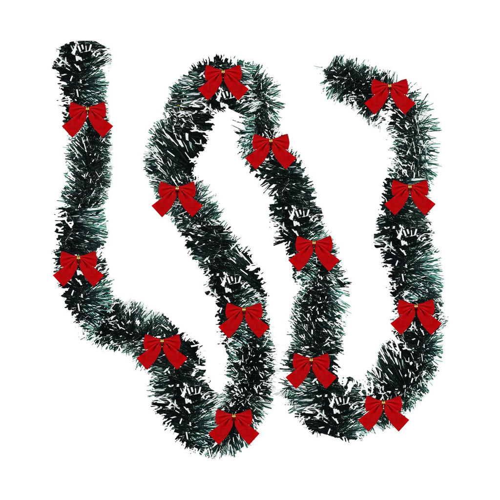 Dilunave Christmas Tinsel Garland with Red Bows,Bow Style,19.7 Feet