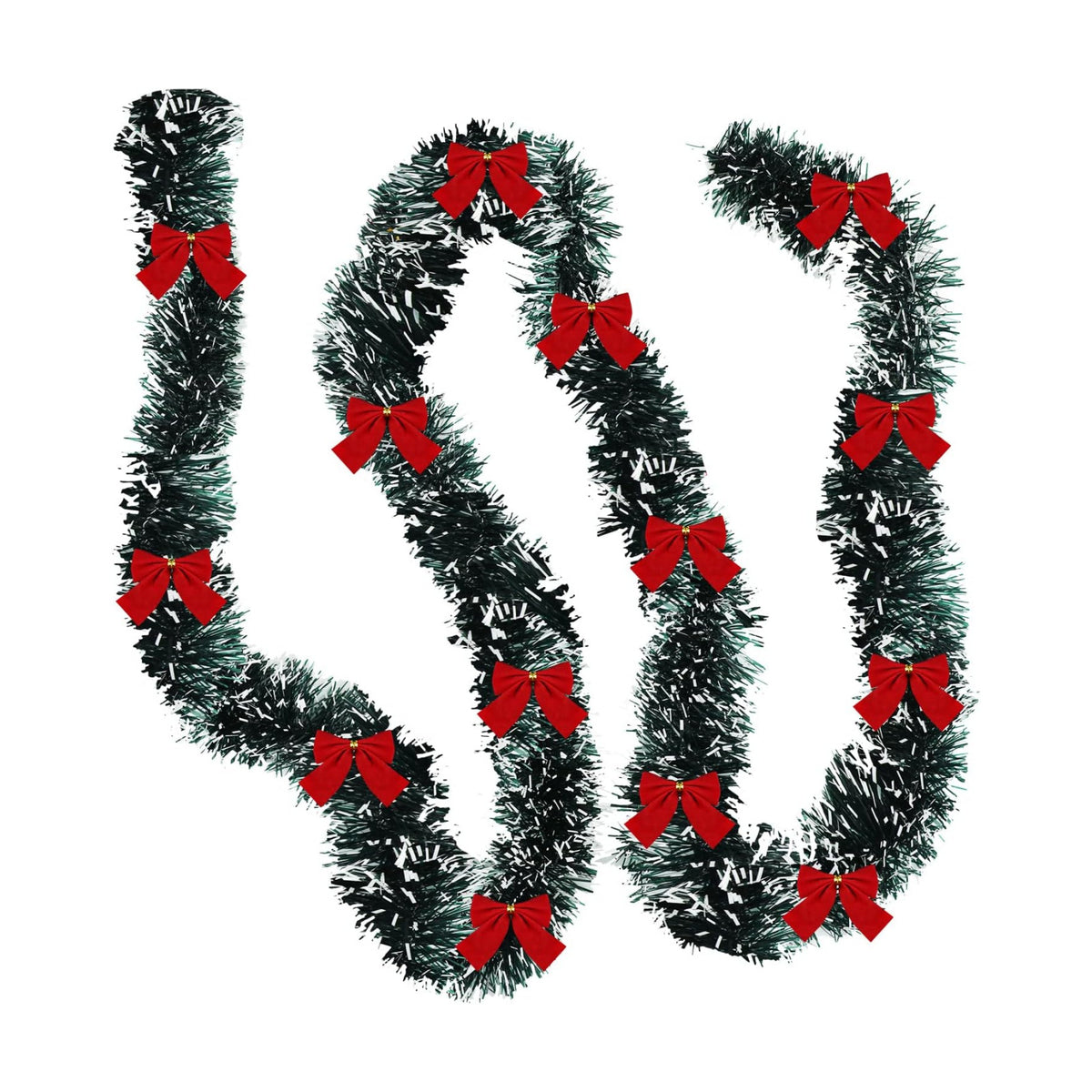 Dilunave Christmas Tinsel Garland with Red Bows,Bow Style,19.7 Feet
