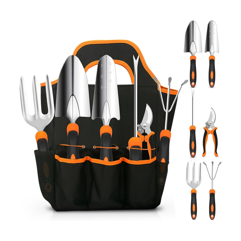 Gardening Tool Set, CHRYZTAL Stainless Steel Heavy Duty Gardening Tool Set, with Non-Slip Rubber Grip, Storage Tote