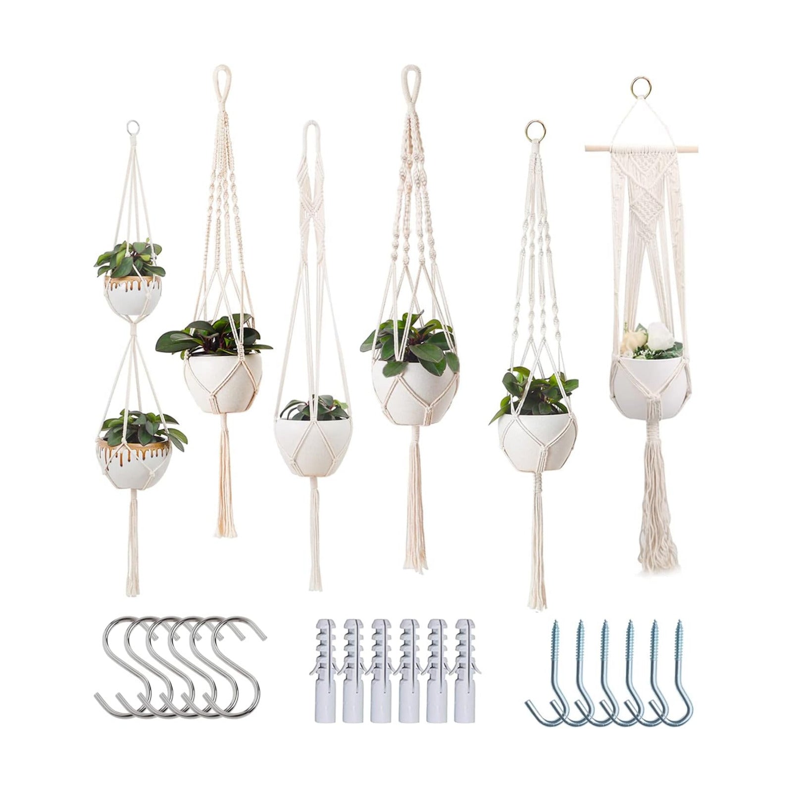 feedee Macrame Plant Hangers Indoor Macrame Hanging Planters for Indoor Plants, 6 Pack Hanging Plant Holders Indoor
