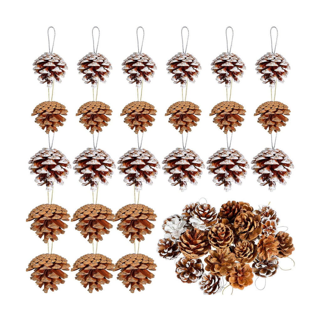 Syhood 24 Pcs Christmas Pine Cone Ornaments with String, White, Natural