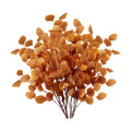 Sggvecsy 6 Pcs Fall Eucalyptus Leaves Artificial Eucalyptus Stems Long Silver Dollar Leaves Autumn Leaf Branches Fake Silk Eucalyptus for Christmas Home Autumn Festival Thanksgiving Decor(Orange)