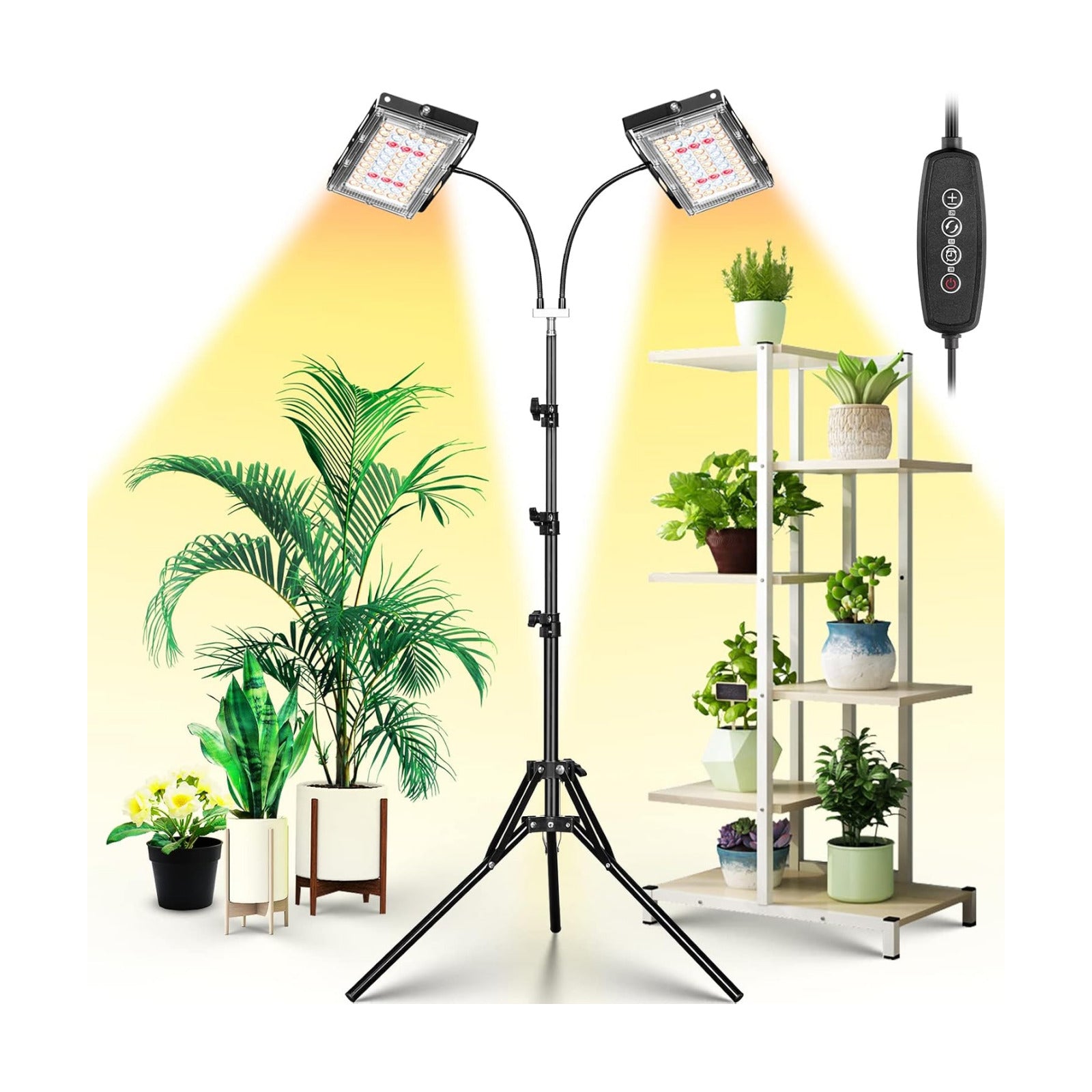 LBW Grow Light for Indoor Plants, Dual-Head Full Spectrum LED Plant Light | 3/6/12H Auto On/Off Timer, 6 Dimmable