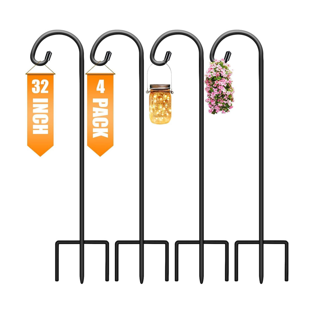 Gtongoko 32 Inch Shepherd Hooks for Outdoor 4 Pack, Adjustable Garden Hooks for Hanging Plants, Lanterns, Solar Lights