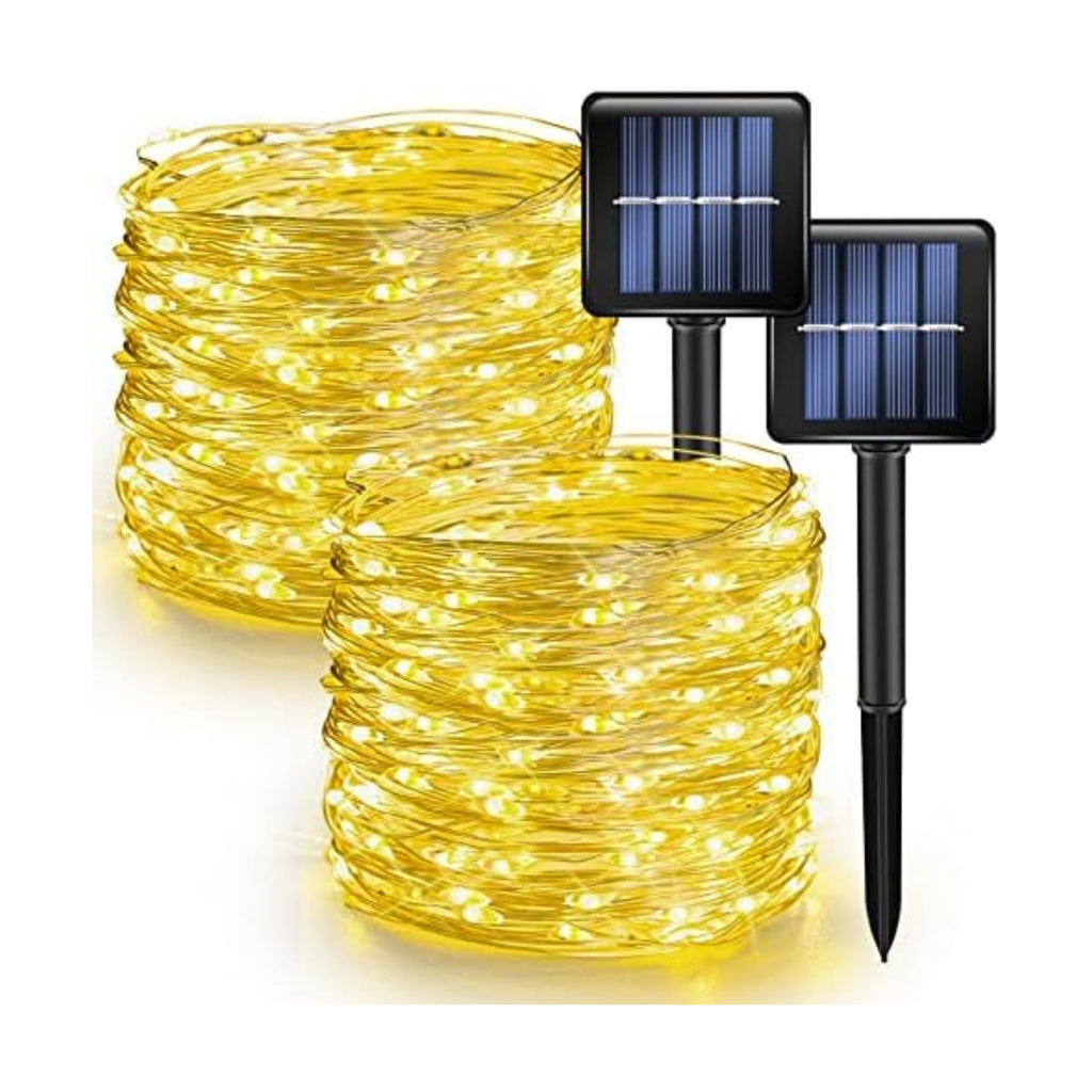 Dazzle Bright 2 Pack Solar String Lights Outdoor, Total 80FT 240LED Solar Powered Waterproof Fairy Lights 8 Modes, Silver Wire Lights (Warm White)