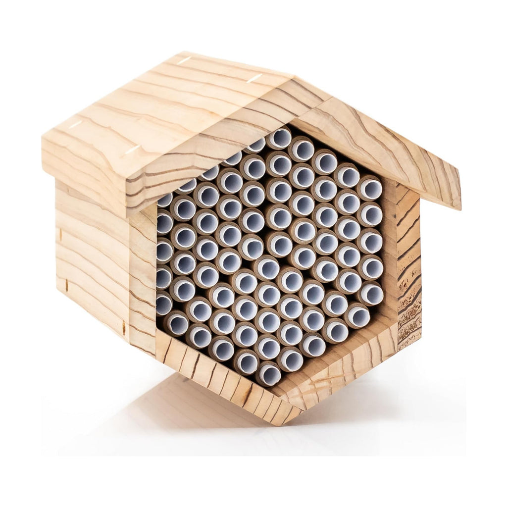 WHITEHORSE Premium Cedar Bee House - 6” Long Replaceable Tubes - Perfect for Mason Beekeeping - an Insect Hotel Built