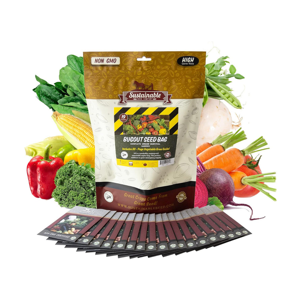 Sustainable Seed Co Bug Out Bag Survival Garden Vegetable & Herb Seeds | ~12,000 Seeds - Collection of 19 Heirloom Seed
