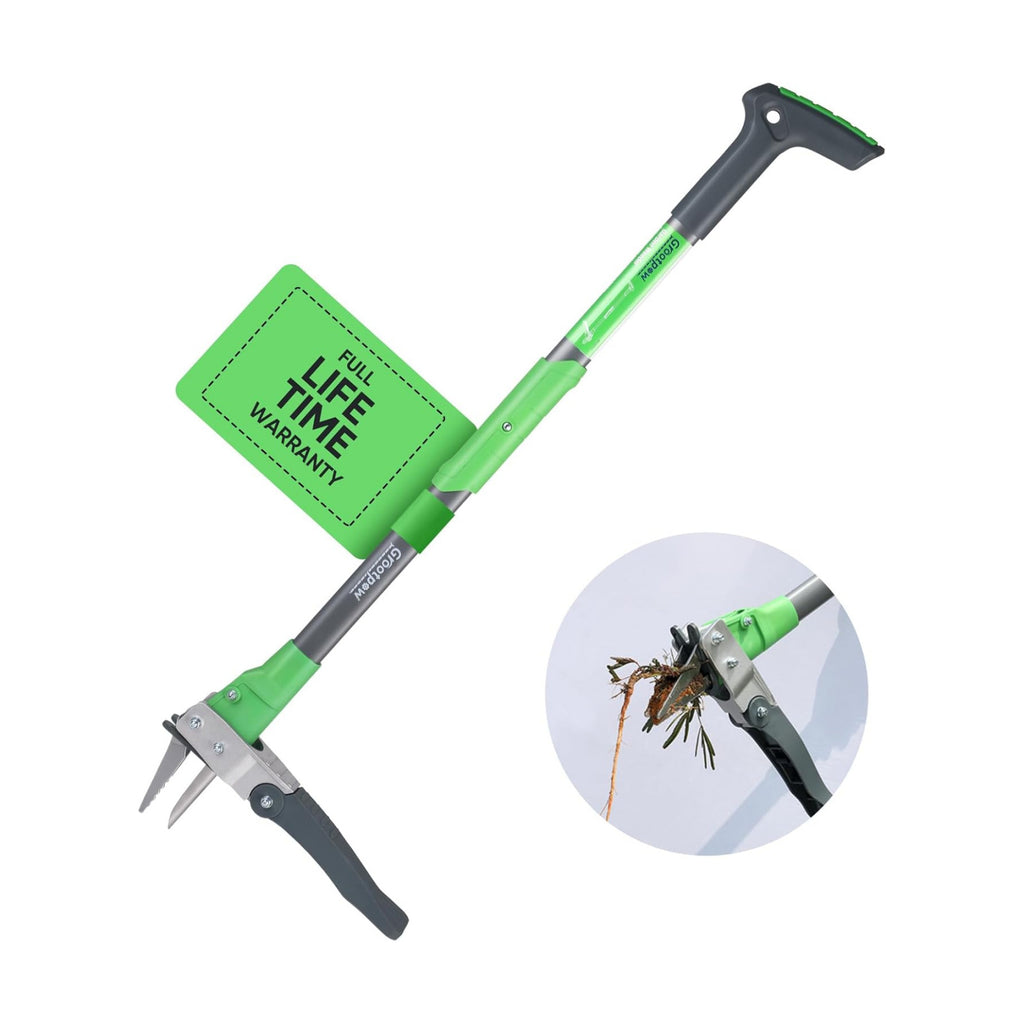 WP5 Heavy Duty Weed Puller Tool, Stand Up Dandelion Weeder with 40" Handle, 3 Claws & Fiberglass Foot Pedal, Weeding