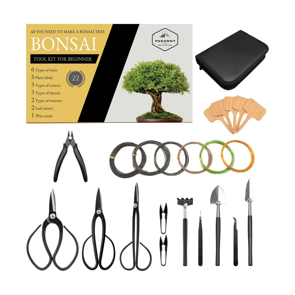 Bonsai Tree Tools Kit, 22 PCs Bonsai Tools Set High Carbon Steel Trimming Tools Set Include Pruning Shears, Cutters