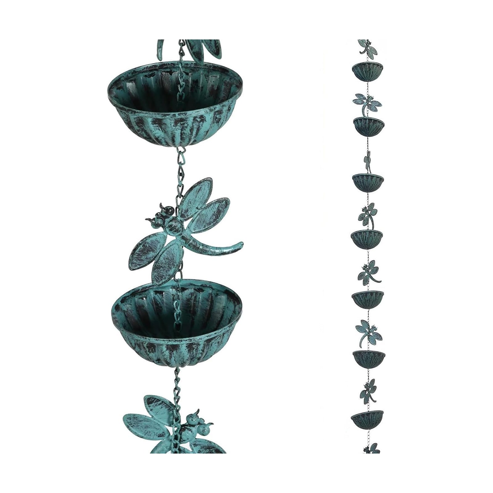 Iron Dragonfly Rain Chain for Gutters, 8.5-Feet Length, Distressed Blue