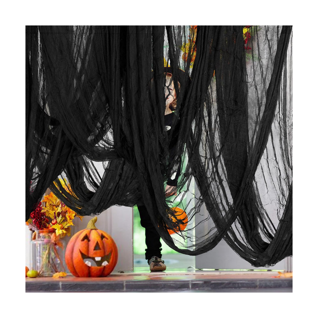 Alpurple 6 PCS Halloween Creepy Cloth, 30 x 72 Inch Black Scary Spooky Fabric Cloth, Freaky Loose Weave Creepy Gauze for Halloween Party Decoration