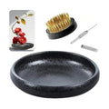 Japanese Ikebana Vase Kit, Flower Shallow Container Ceramics Ikebana Vase with 1.57inch Flower Frog and Floral Frog Floristry Kenzan Needle Straightening Tool (Frosted Bowl A with Spots)