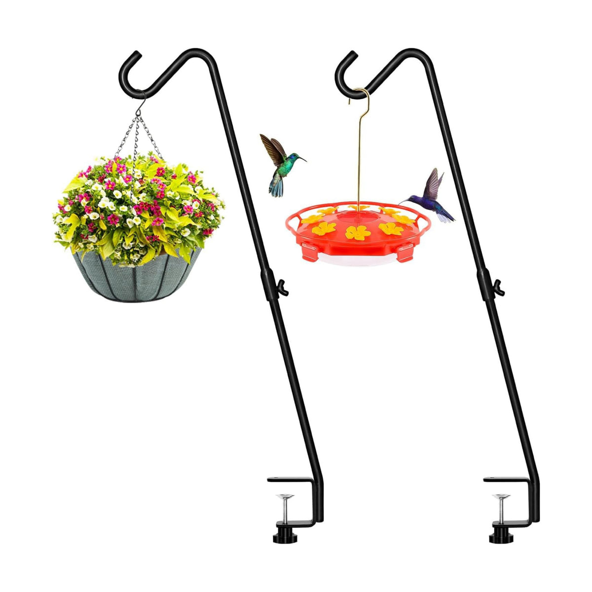 FEED GARDEN 2 Pack 29 Inch Adjustable Deck Hook,Solid Steel Deck Hangers for Bird Feeders,Lanterns, Flower Basket and Suet Baskets with Clamp,Black