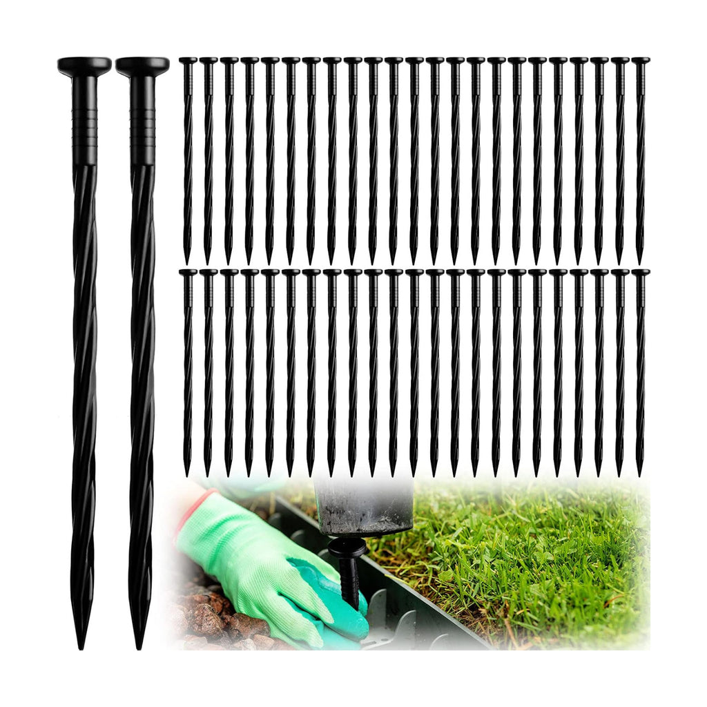 Honoson 200 Pack Lawn Edging Spikes Plastic Ground Stakes for Landscaping | Garden Anchoring Stakes for Weed Barriers