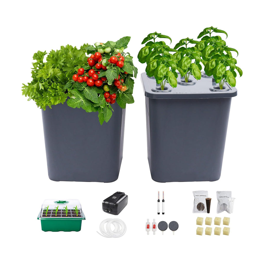 2 Hydroponic Buckets Kit for Plants, Hydroponics Growing System for Herbs/Tomato/Vegetables, DWC System with Air Pump &