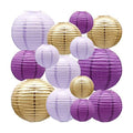 14 Pcs Purple Lavender Gold Paper Lanterns, 6-10 in Hanging Party Decor Set