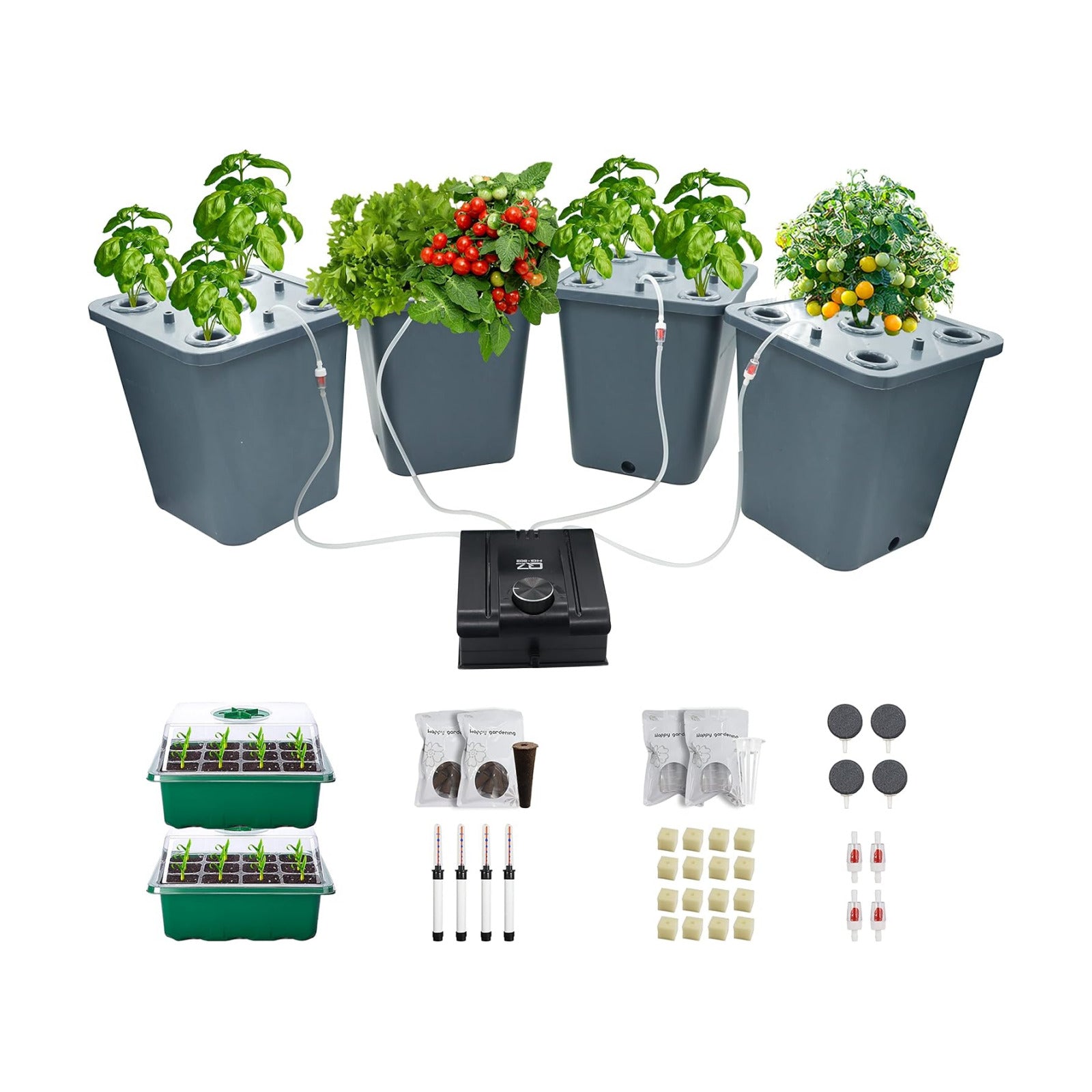 4 Hydroponic Buckets Kit for Plants, Hydroponics Growing System for Herbs/Tomato/Vegetables, DWC System with Air Pump &