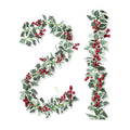 Whaline 2Pcs Christmas Artificial Garlands, 15.7Ft Xmas Berry Holly Leaves Garland Faux Greenery Garlands Winter Snowy Red Berries Hanging Vine for Wedding Party Home Decoration