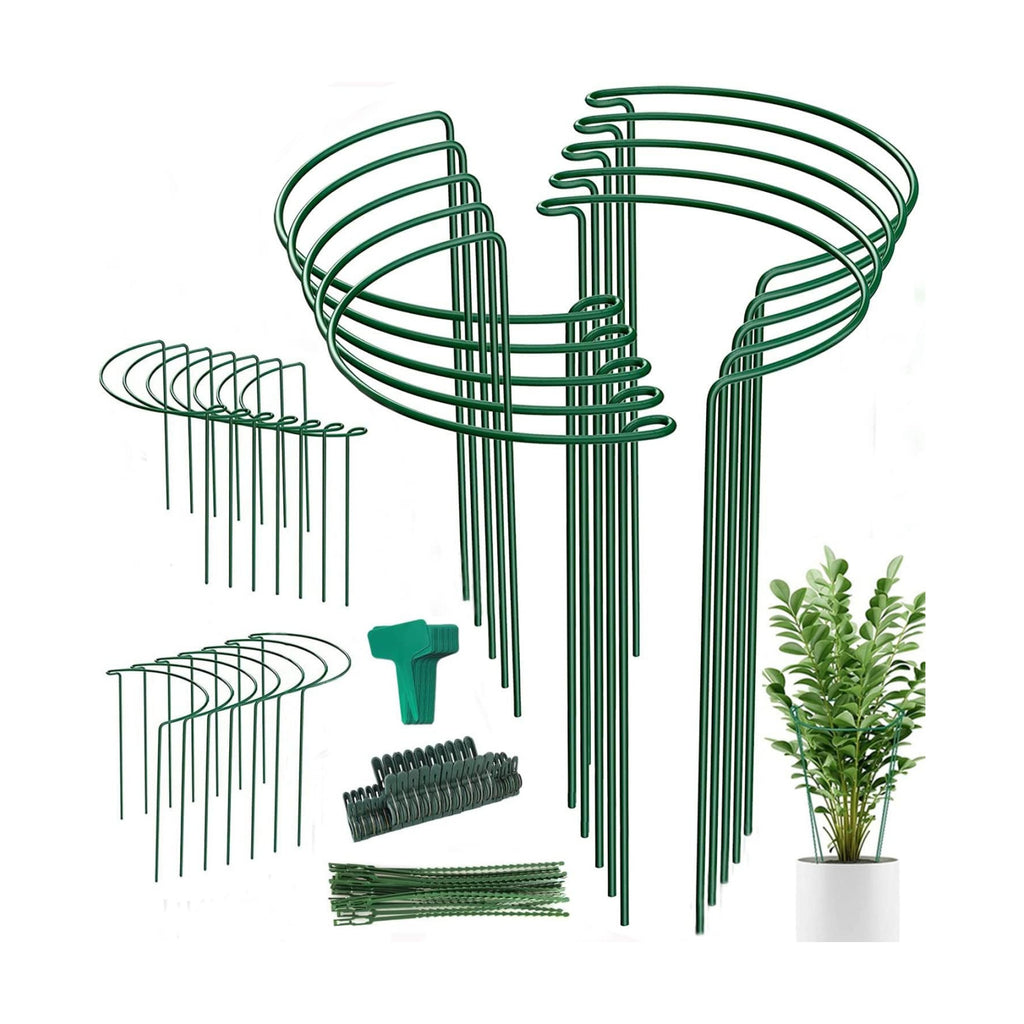 24 Pack Plant Support Stake, Half Round Metal Garden Plant Stake, Green Plant Support Ring, Border Support with Plant