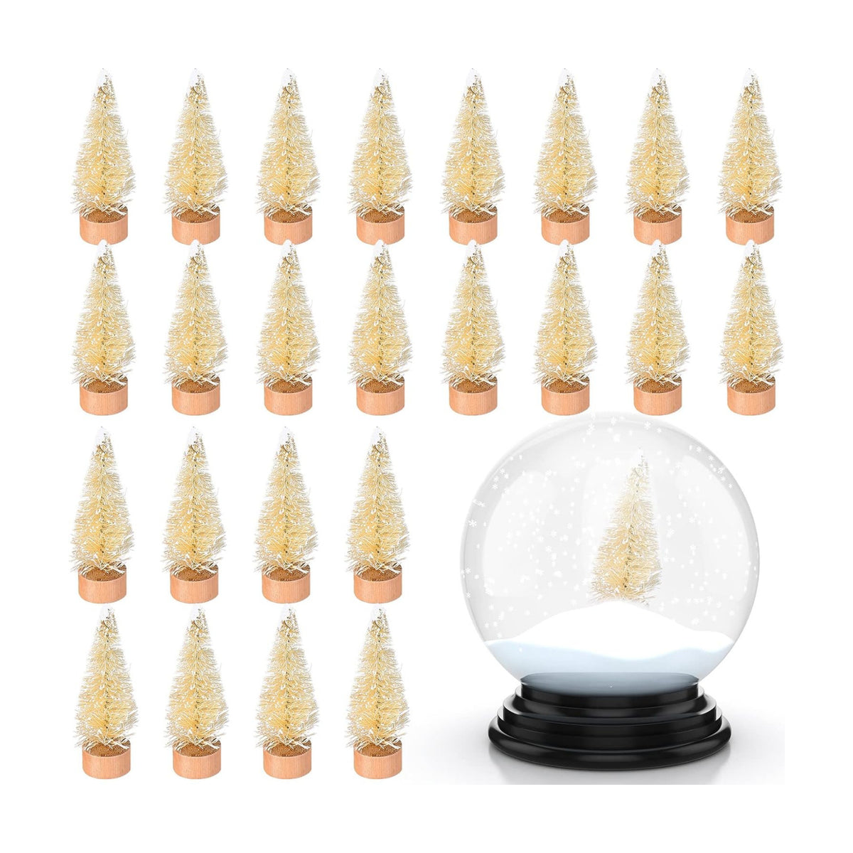 Sumind 24 Pcs Mini Christmas Bottle Brush Trees Craft Miniature Tiny Sisal Trees with Wooden Base Christmas Winter Snow Tabletop for Crafts Display Decor(Beige)