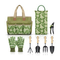 Garden Tools Set, 8 Piece, Heavy Duty Gardening Tools with Wooden Handle, Including Garden Tote, Kneeling Pad, Gloves