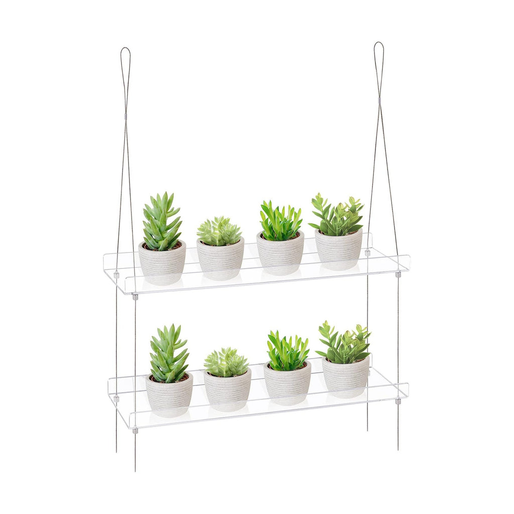 Sumerflos 2-Tier Acrylic Window Boxes Plant Shelves for Window of Kitchen, Bedroom, Living Room, 16 Inch Wall Flower