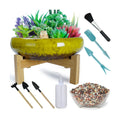 ARTKETTY Ceramic Succulent Planter, 10 inch with Stand, 2.2lb Lava Rock Pebbles, Planting Tools - Indoor Plants