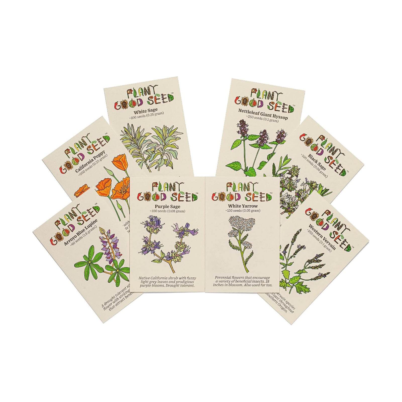 California Natives Seed, 8 Variety Pack | Eight California Native Wildflower Packets, Drought Tolerant Habitat