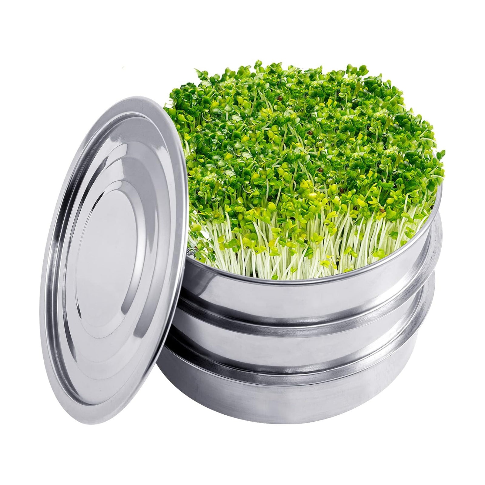 Aulock Stainless Steel Seed Sprouting Kit, 7.9'' Microgreens Growing Tray | 3-Tier, Stackable Round Sprouter Maker with