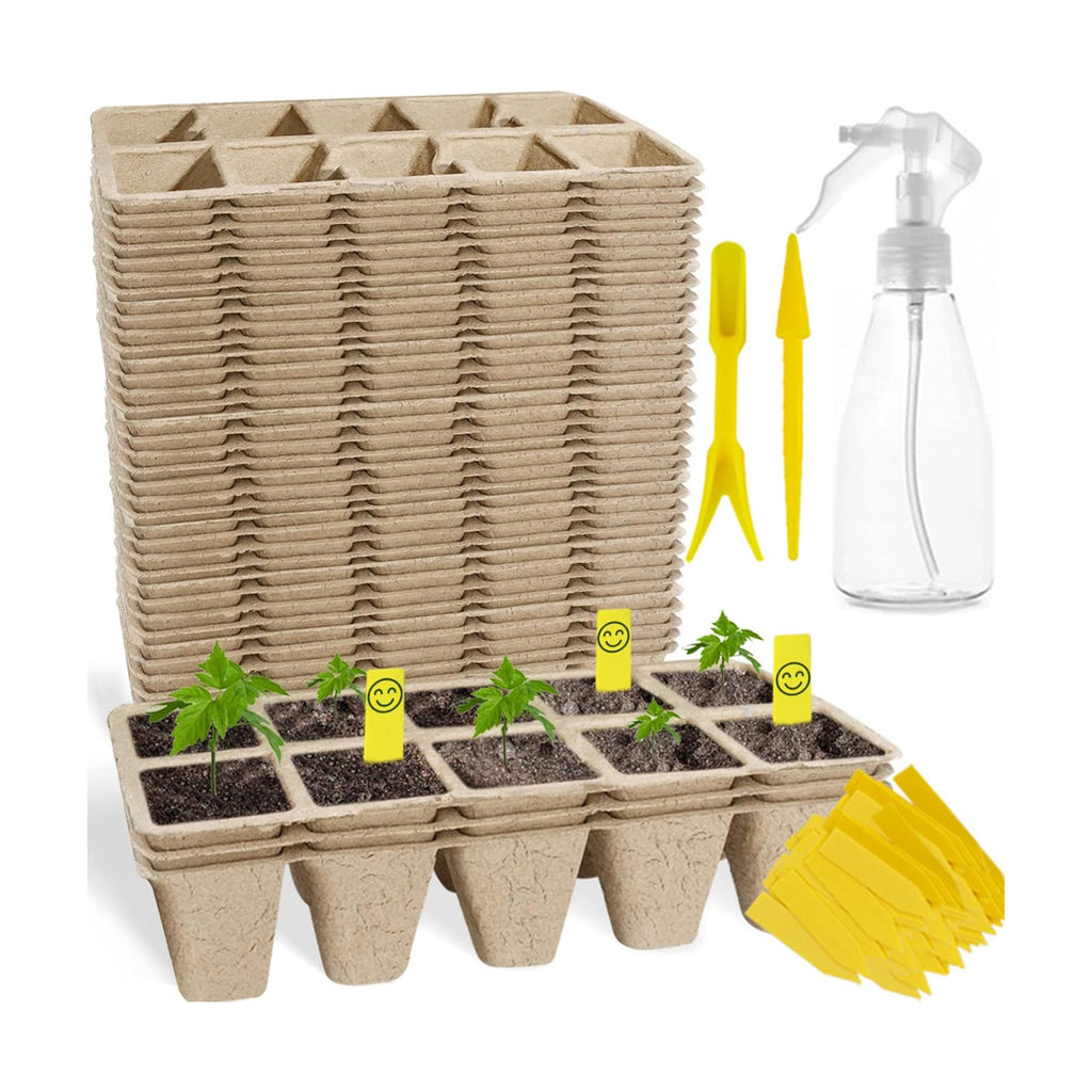 400Cells Seedling Start Trays with Drain Holes,40pcs Peat Pots Seedling Pots Biodegradable,Seedling Starter Kit,Organic